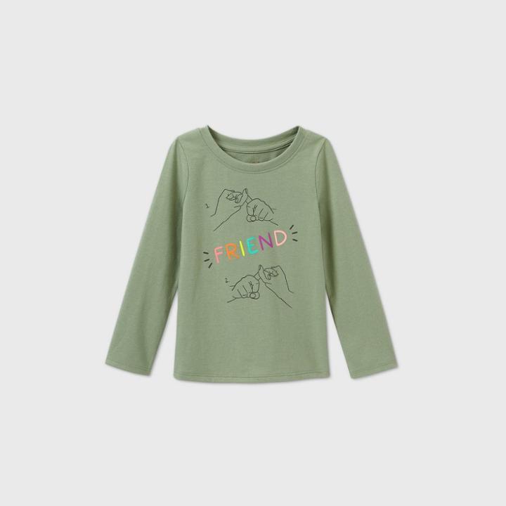 Toddler Girls' Long Sleeve 'friend' T-shirt - Cat & Jack Army Green 12m, Green/green