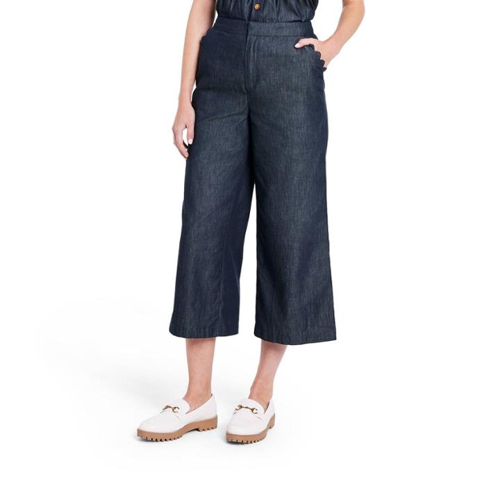 Women's Wide Leg Scallop Edge Pocket Cropped Pants - Kika Vargas X Target Indigo