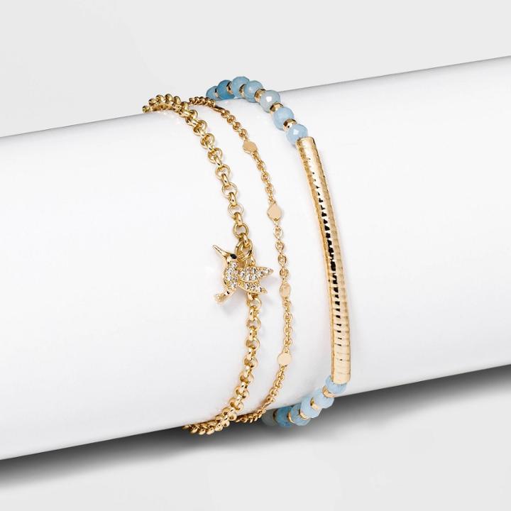 Beloved + Inspired Hummingbird Angelite Trio Stretch Bracelet 'with Brave Wings' - Dark Blue