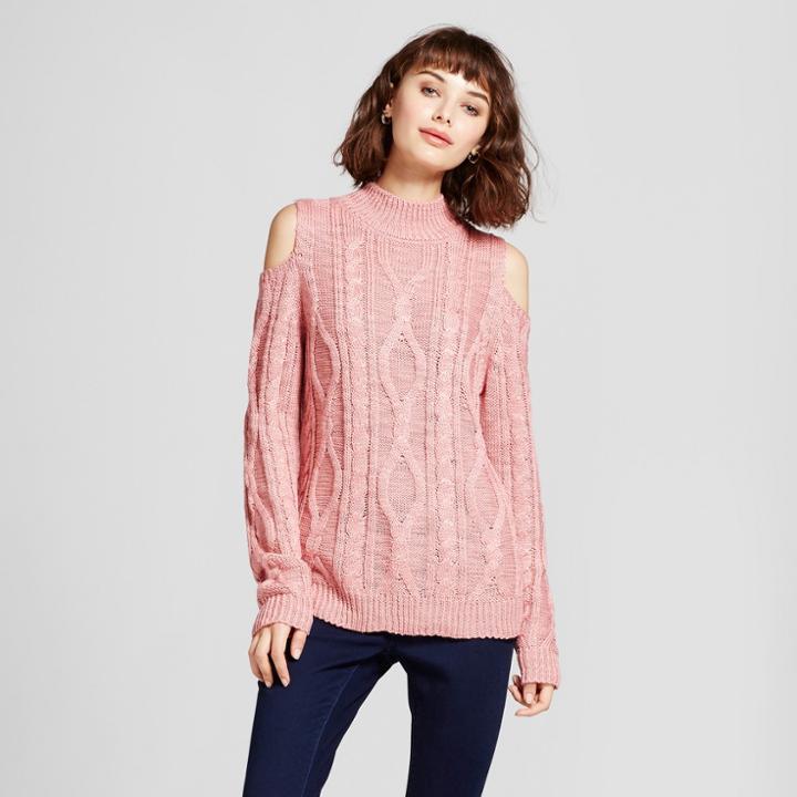 Women's Cold Shoulder Pullover Sweater - Alison Andrews Pink