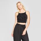 Women's Strappy High Neck Velvet Inset Cropped Top - Xhilaration Black