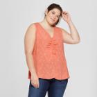 Women's Plus Size Animal Print Sleeveless Ruched Top - Ava & Viv Coral X, Pink