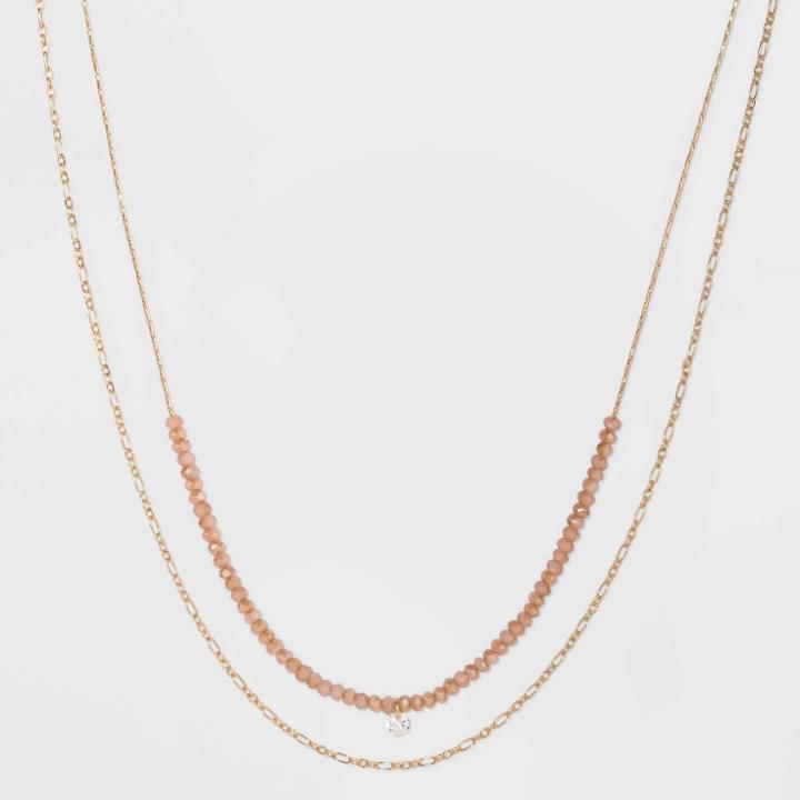 Two Rows Cubic Zirconium Layered Necklace - A New Day Gold, Women's