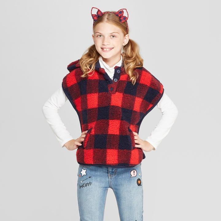 Girls' Plaid Poncho - Cat & Jack Red