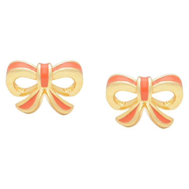 Target Ellen 18k Gold Overlay Enamel Children's Bow Stud Earrings - Coral, Girl's, Red