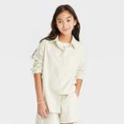 Girls' Poplin Button-up Shirt - Art Class Lime Green/white