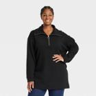 Women's Plus Size Ribbed Quarter Zip Tunic Sweatshirt - Ava & Viv Black