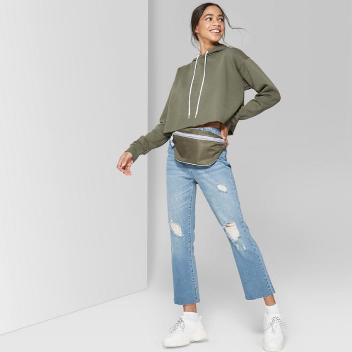 Women's Long Sleeve Cropped Hoodie - Wild Fable Olive