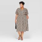 Women's Plus Size Animal Print Short Sleeve Scoop Neck Shirtdress - Ava & Viv Brown X