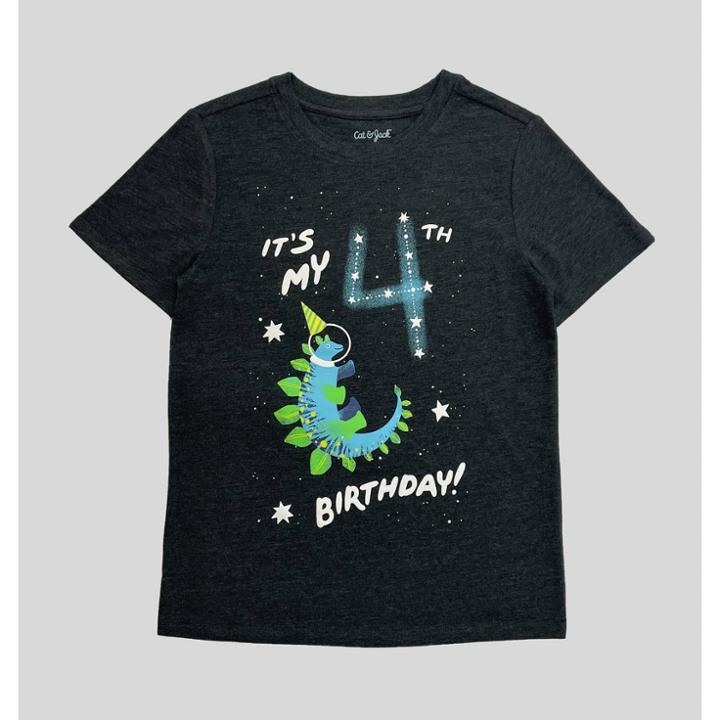 Boys' Short Sleeve 4th Birthday Graphic T-shirt - Cat & Jack Charcoal Gray
