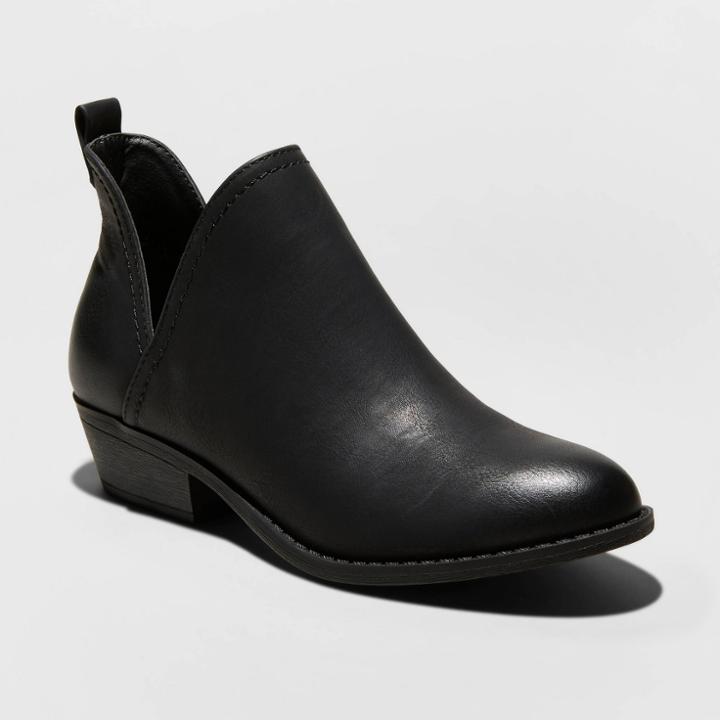 Women's Nora Faux Leather Wide Width Cut Out Ankle Bootie - Universal Thread Black 5.5w,