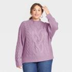 Women's Plus Size Mock Turtleneck Pullover Sweater - Ava & Viv Lavender X, Purple