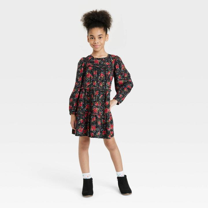 Girls' Long Sleeve Woven Dress - Cat & Jack Black