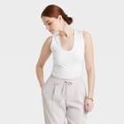 Women's U-neck Slim Fit Tank Top - A New Day White
