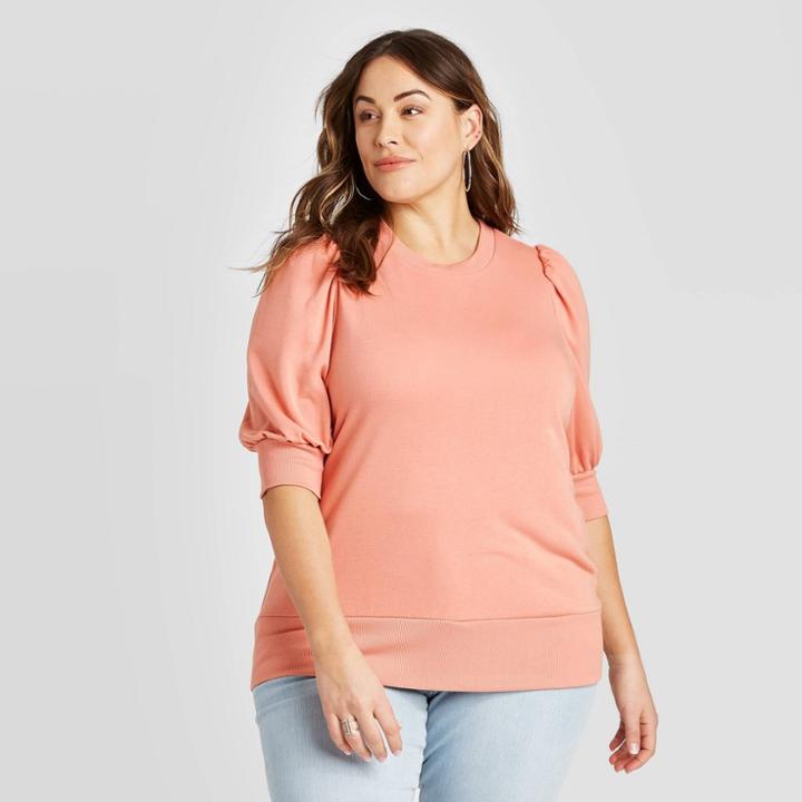 Women's Plus Size Elbow Sleeve Sweatshirt - Ava & Viv Blush Peach X, Women's, Blush Pink