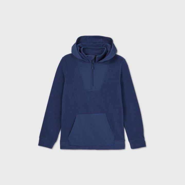 Boys' Fleece 1/4 Zip Pullover Hoodie Sweatshirt - All In Motion Navy