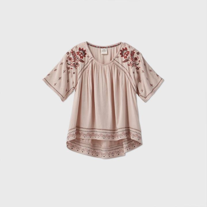 Women's Floral Embroidered Short Sleeve Top - Knox Rose Pink