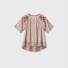 Women's Floral Embroidered Short Sleeve Top - Knox Rose Pink