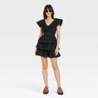 Women's Flutter Short Sleeve Multi-tiered Dress - A New Day Black