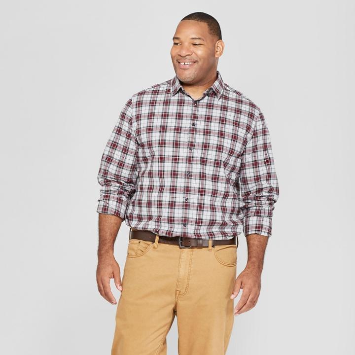 Target Men's Big & Tall Long Sleeve Standard Fit Northrop Poplin Button-down Shirt - Goodfellow & Co Gray