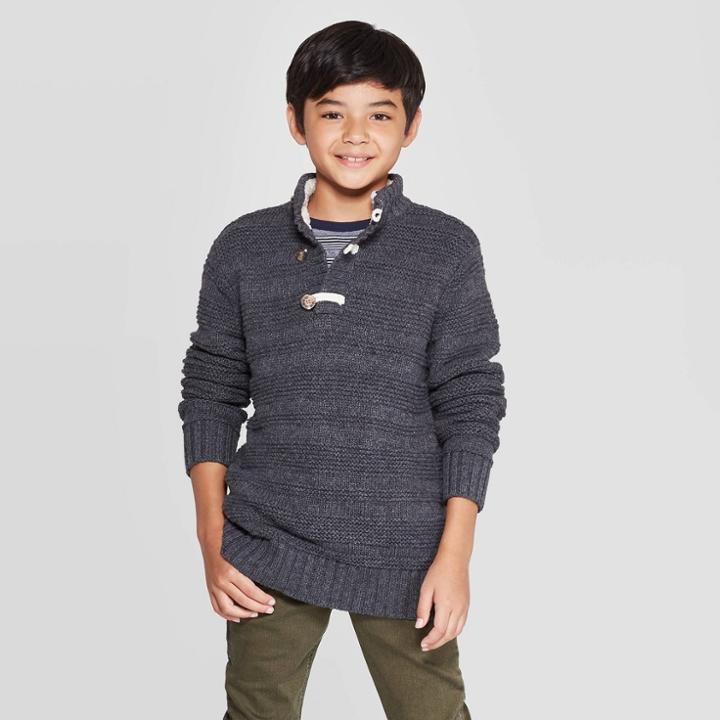 Boys' Long Sleeve Pullover Sweater - Cat & Jack Charcoal S, Boy's, Size: