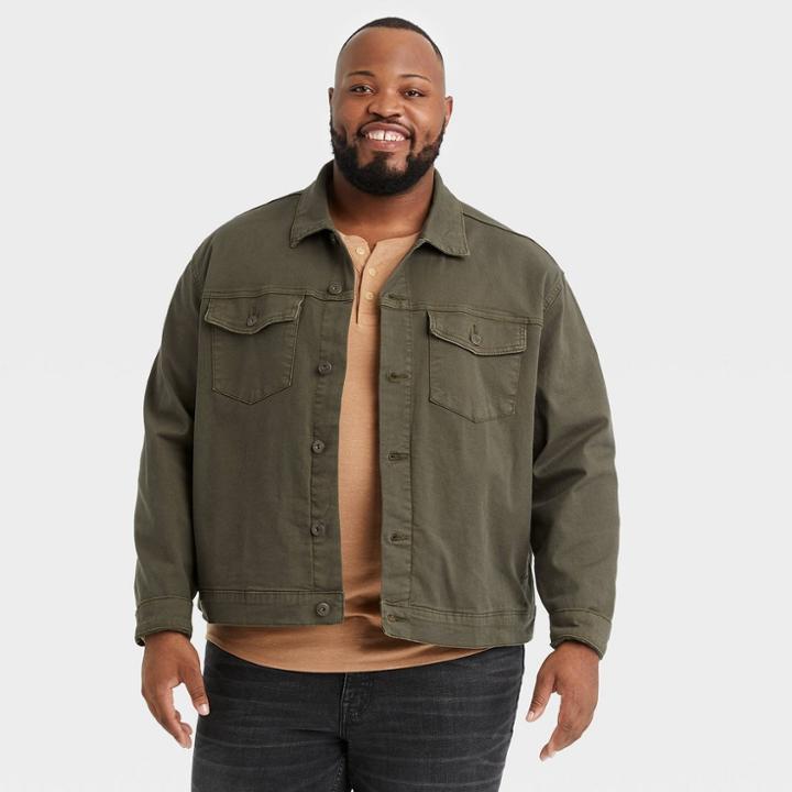 Men's Big & Tall Denim Trucker Jacket - Goodfellow & Co Olive Green