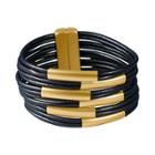 Zirconmania Zirconite Multi-strand Genuine Leather Cuff Bracelet With Tube Bars - Gold/turquoise, Black