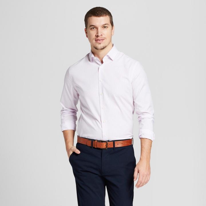 Men's Striped Slim Fit Long Sleeve Button-down Dress Shirt - Goodfellow & Co Lavender (purple)