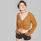 Women's Floral Long Sleeve Ruched Front Blouse - Wild Fable Gold