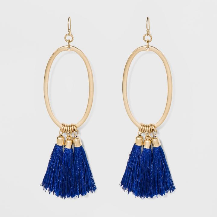 Open Ring And Tassels Earrings - A New Day Cobalt/gold
