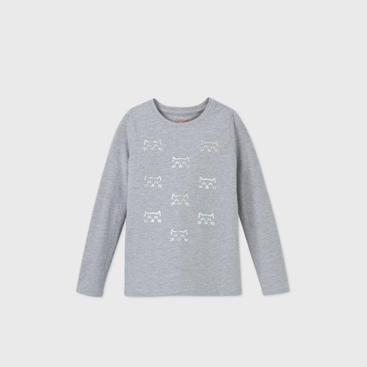 Girls' Long Sleeve Cat Faces Graphic T-shirt - Cat & Jack Heather Gray