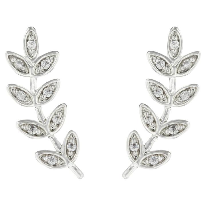 Distributed By Target Drop Post Earrings Plated Brass Leaf With Cubic Zirconia - Silver/clear,
