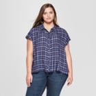 Women's Plus Size Plaid Short Sleeve Button-down Top - Universal Thread Blue