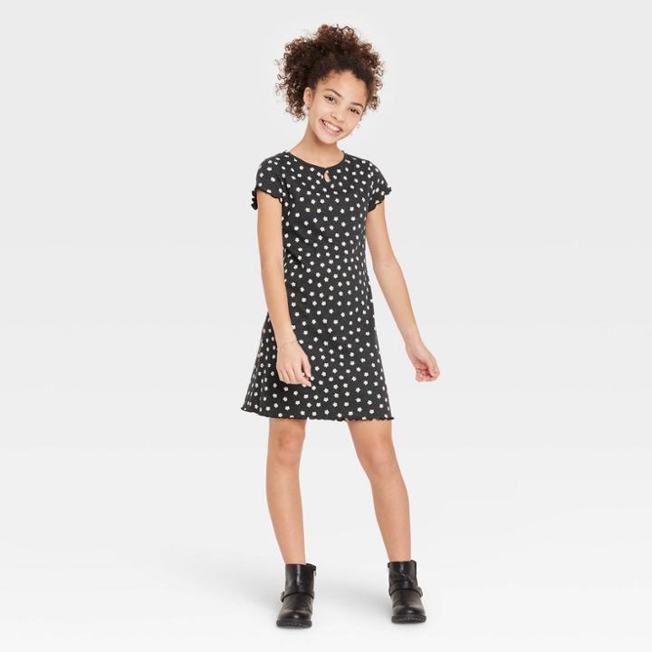 Girls' Keyhole Knit Dress - Art Class Black Floral