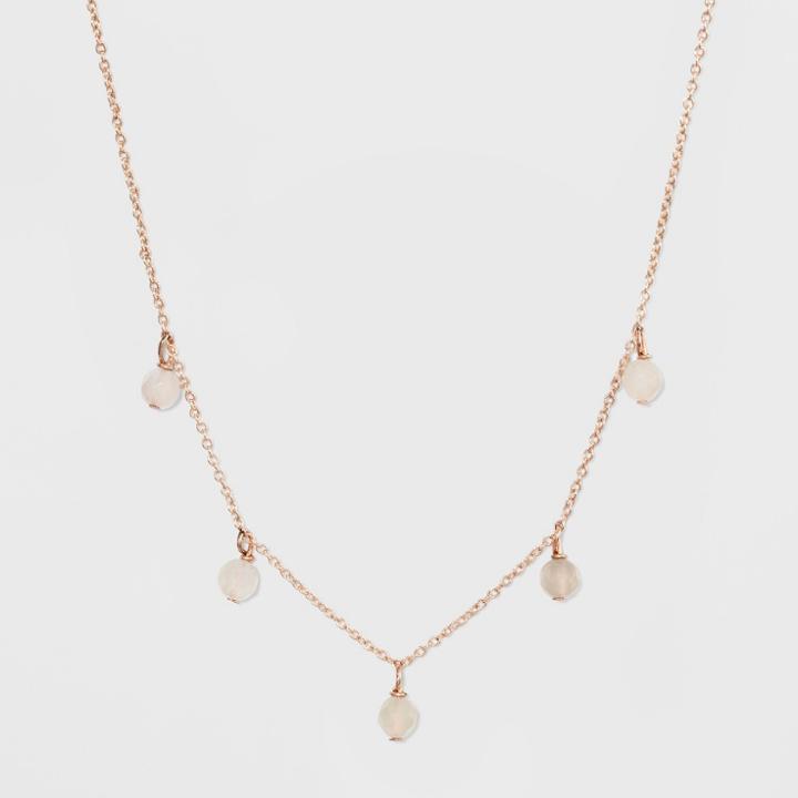 Silver Plated Stone Bead Necklace & Earring Set - A New Day White/gold, Girl's