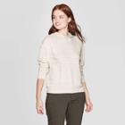 Women's Striped Casual Fit Long Sleeve Hooded T-shirt - A New Day Cream (ivory)