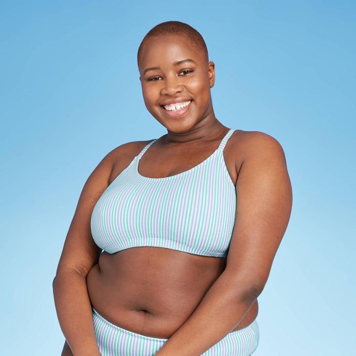Women's Plus Size Seersucker Strappy Bralette Bikini Top - Xhilaration Blue