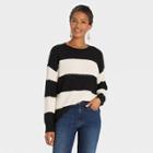 Women's Striped Crewneck Pullover Sweater - Knox Rose Black