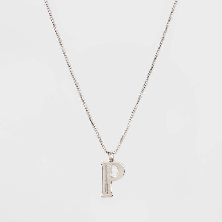 Silver Plated Initial P Pendant Necklace - A New Day Silver,