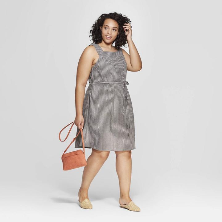 Women's Plus Size Striped Sleeveless Square Neck Dress - Universal Thread Black