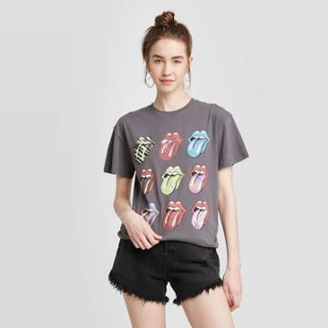 The Rolling Stones Women's Rolling Stones Short Sleeve Boyfriend Graphic T-shirt (juniors') - Gray
