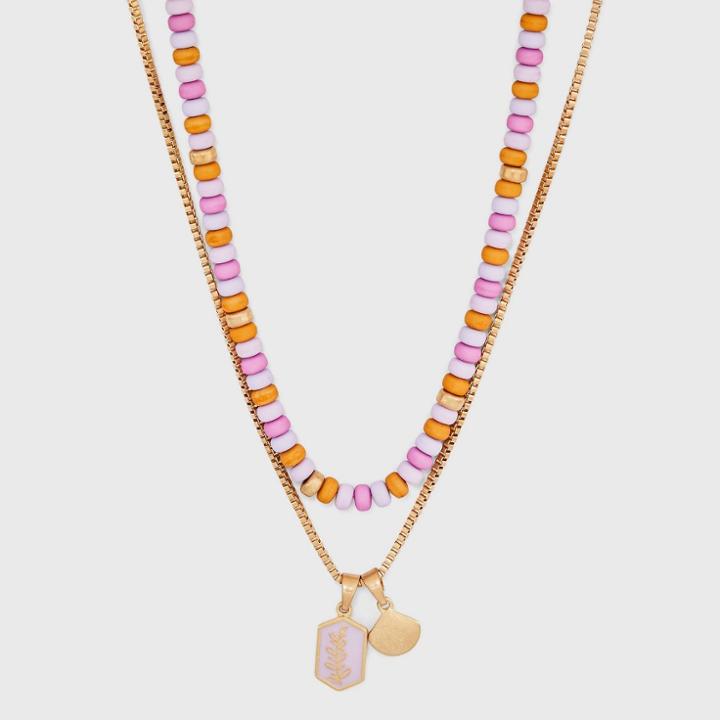 Layered Charm Mixed Beaded Necklace - Universal Thread Purple
