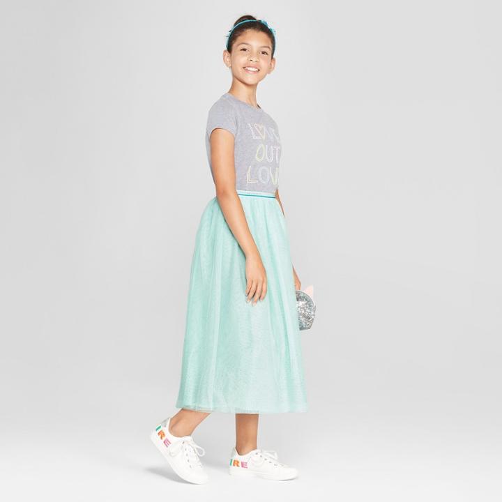 Girls' Tulle Maxi Skirt With Sparkle - Cat & Jack Aqua