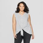 Women's Plus Size Striped Sleeveless V-neck Tie Front Tank - Universal Thread Black/white