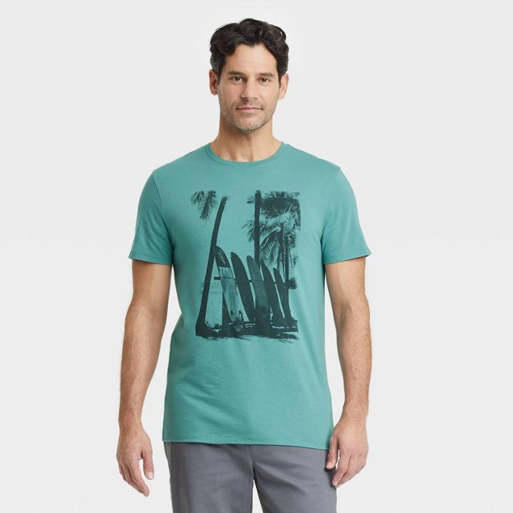Men's Standard Fit Short Sleeve Crew Neck Graphics T-shirt - Goodfellow & Co Green/surfboard