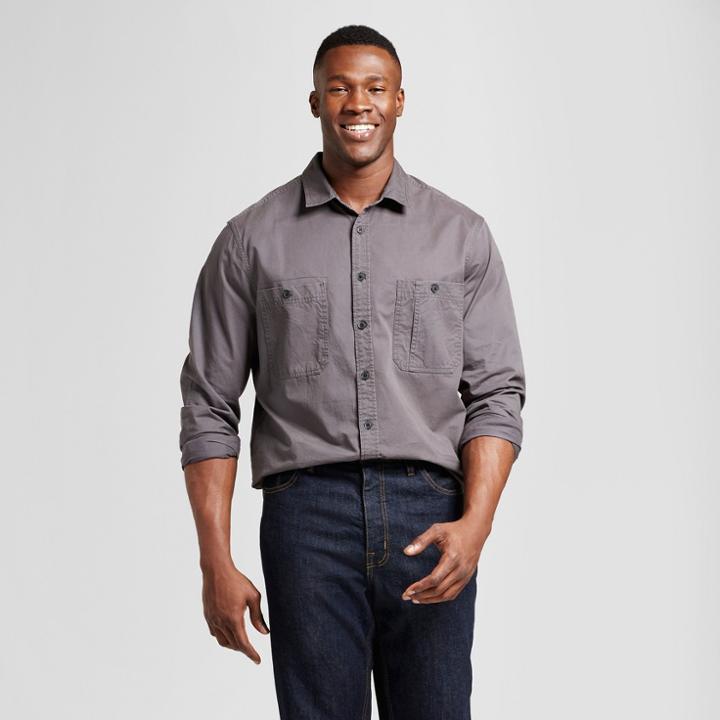 Men's Big & Tall Standard Fit Military Shirt - Goodfellow & Co Gray