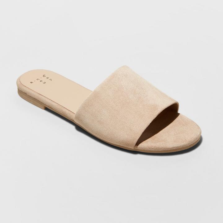 Women's Jozie Wide Width Faux Suede Slide Sandals - A New Day Tan 5w,