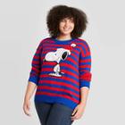 Women's Peanuts Snoopy Plus Size Striped Holiday Graphic Pullover