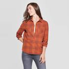 Women's Plaid Long Sleeve Cotton Flannel Shirt - Universal Thread Rust S, Size: