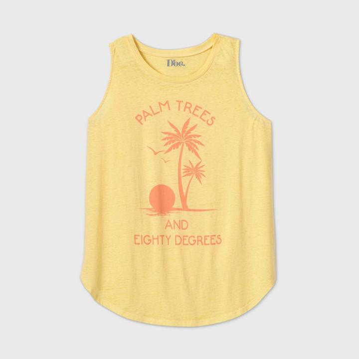 Doe. Women's Plus Size Palm Trees Eighty Degrees Graphic Tank Top - Mustard